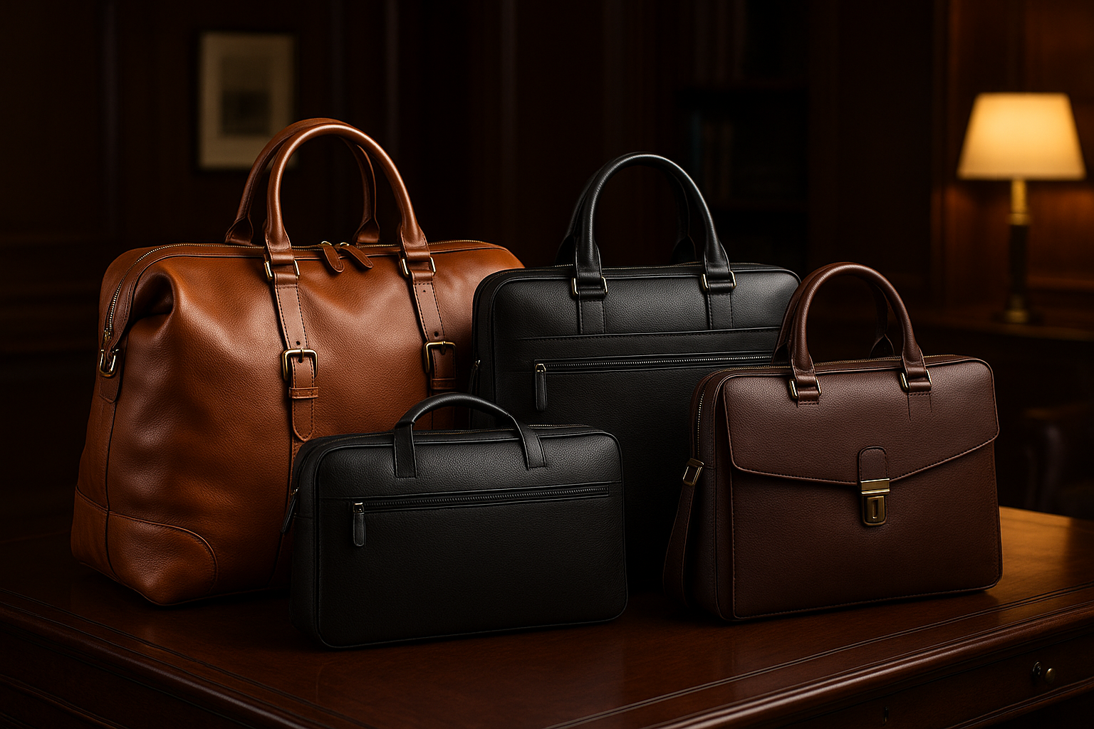 leather duffle and laptop bag